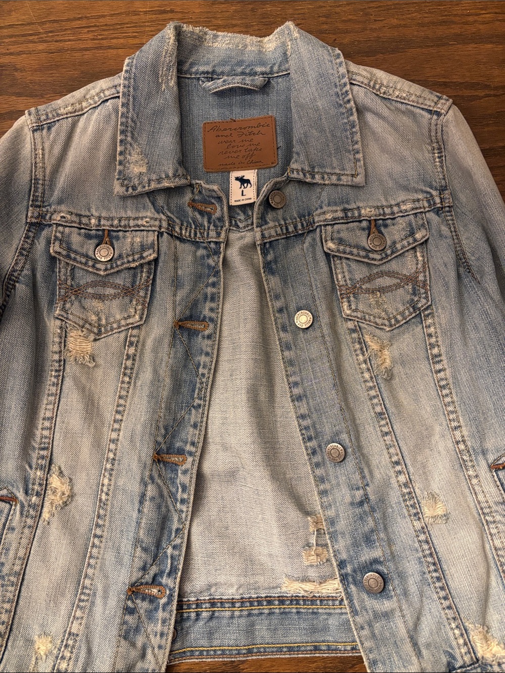 Y2K Abercrombie & Fitch Light Blue Distressed Denim Jacket